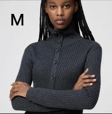 유니클로 U 메리노 블렌드 하이넥 가디건 M 다크 그레이