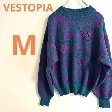 VESTOPIA 니트 스웨터 긴팔 퍼플 그린 투톤 울 M