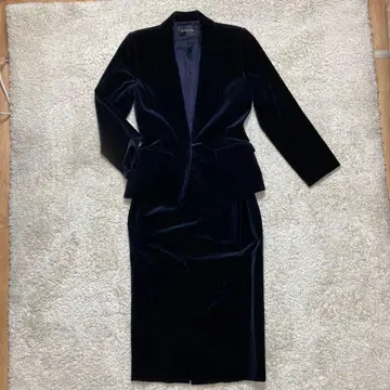 마리코 코우가 셋업 벨로아 테일러드 자켓 스커트 수트 네이비