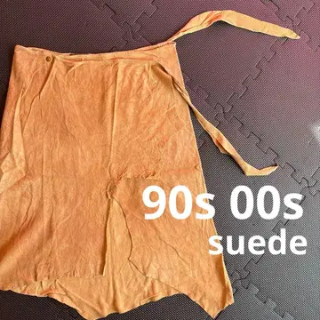 90s 00s 스웨이드 가죽 비대칭 밑단 랩스커트 헤이세이