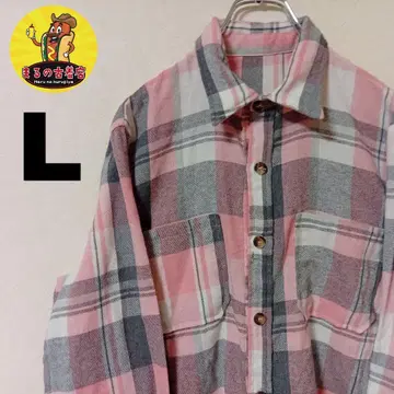 USA 구제 의류 플란넬 셔츠 L 핑크 그레이 체크