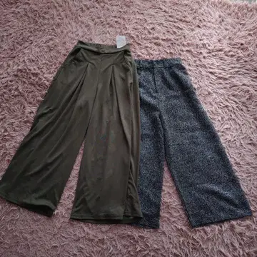 새상품 올리브 그린 와이드 팬츠 & 그레이 미디 팬츠 상의 덤 포함