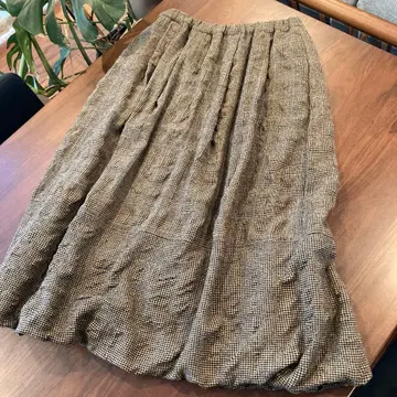 내추럴 랜드리 체크 무늬 벌룬 롱 스커트 브라운 사이즈 2