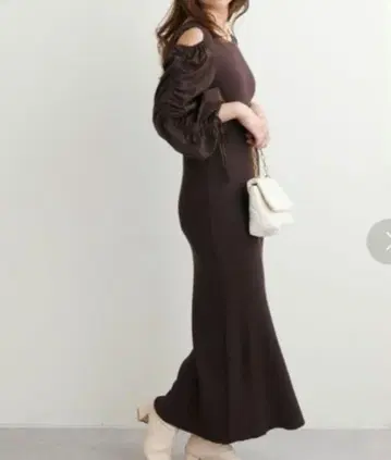 natural couture 드로스트 개더 소매 2WAY 리브 원피스