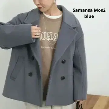 사만다 모스모스 블루 샤기 숏 P 코트 블루