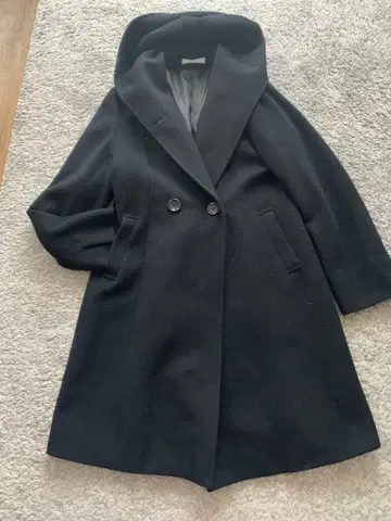 FENNEL 후드 부착 더블 브레스트 울 코트 9호 블랙 야마다야