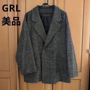 GRL 체크 무늬 더블 브레스트 코트 프리 사이즈