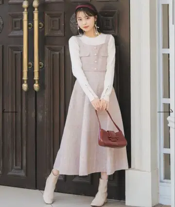 윌셀렉션 트위드 셋업 플레어 스커트 뷔스티에 핑크 새상품