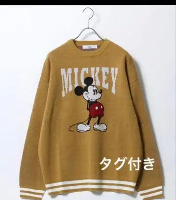 디즈니 미키마우스 프론트 자수 리브 라인 자카드 니트 스웨터