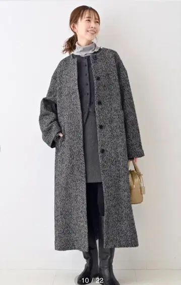 SLOBE IENA 트위드 노카라 코트