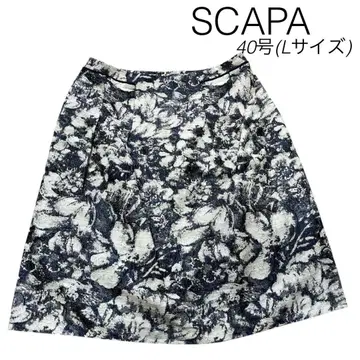 SCAPA 플라워 자카드 스커트 꽃무늬 올 패턴 네이비 & 화이트 40호