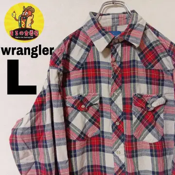 USA 구제 의류 wrangler 웨스턴 셔츠 L 레드 네이비 체크