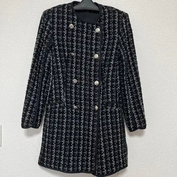 노카라 자켓 블랙 화이트 체크