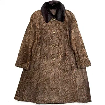 VINTAGE 돈피 가죽 코트 옷깃 퍼 올 패턴 브라운