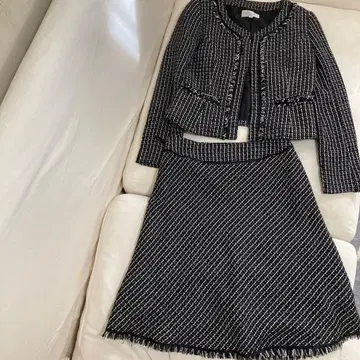 트위드 수트 셋업 블랙 화이트 격자 무늬