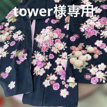 블랙 꽃무늬 후리소데 기모노