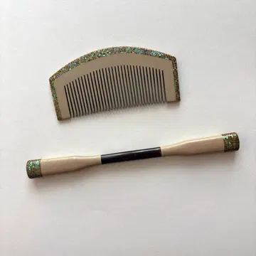 자개 세공 빗과 비녀 2세트 골동품 머리 장식 빗 교토 앤티크