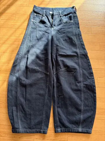 지저인 스티치 벌룬 인디고 데님