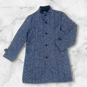 BEAMS HEART 헤링본 롱 코트 블랙 화이트