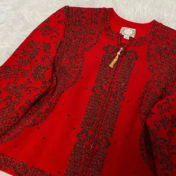 빈티지 꽃무늬 올 패턴 니트 가디건 비즈 프린지 라메 11호