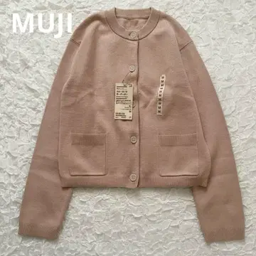 새상품 무인양품 [ M ] 세탁 가능한 니트 크루넥 가디건 라이트 핑크