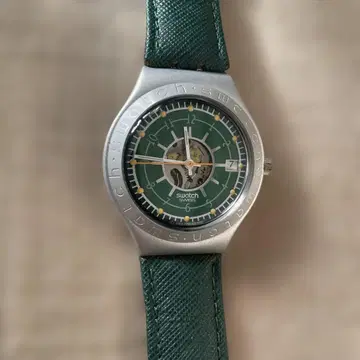 Swatch 그린 가죽 손목시계
