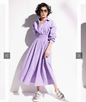 오페크 도트 클립 셔링 셔츠 원피스