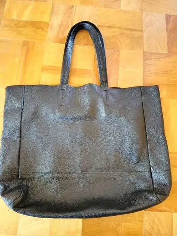 블랙 천연 가죽 레더 토트백 안감 포함