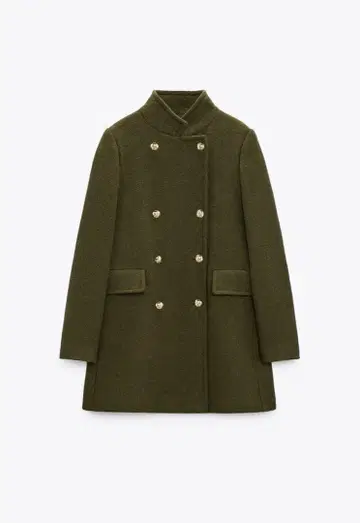 [현품 한정] ZARA 울 혼방 더블 브레스트 사양 코트 카키 xs