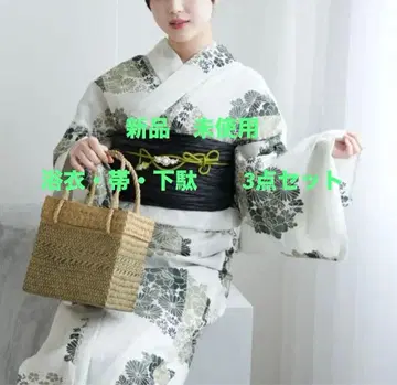 새상품 미사용 유카타 utatane 오비 일본 나막신 3종 세트