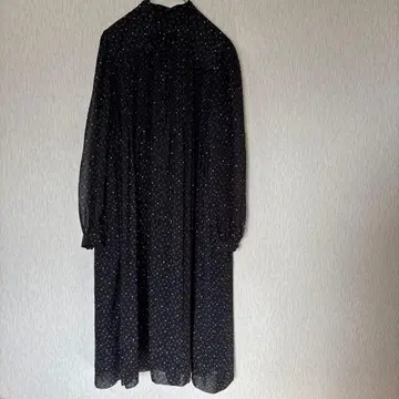 원피스 블랙 베이스 조젯 리본 하이넥 안감 있음