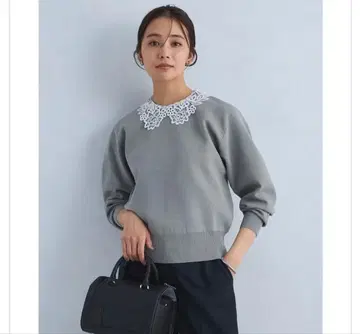 그레이 레이스 옷깃 니트 스웨터 FREE 사이즈