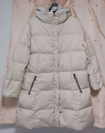 빅 사이즈 3L XXL 다운 90% 롱 코트 베이지 크로커다일