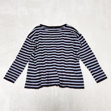 45R 울 100% 보더 니트 0 자수 로고