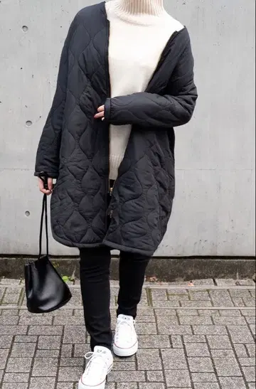 SETUP7 퀼팅 블루종 블랙 미들 기장