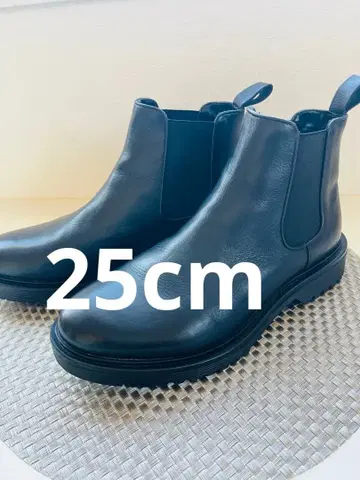 새상품급 블랙 가죽 사이드 고어 부츠 통굽 25cm 빅사이즈