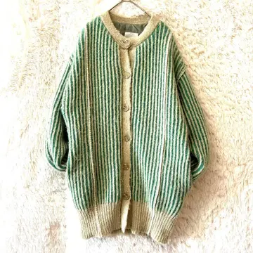 지나시스 스트라이프 니트 가디건 모헤어 라이크 스티치 아우터 그린