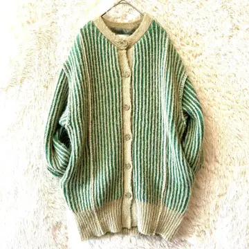 지나시스 스트라이프 니트 가디건 모헤어 라이크 스티치 아우터 그린