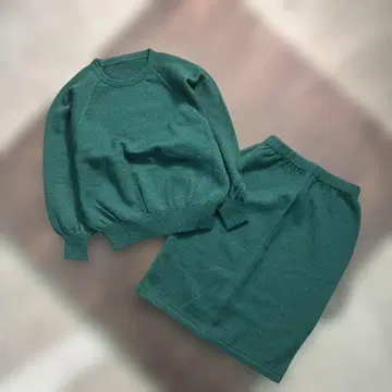 7AS3 니트 셋업 상하의 세트 스커트 그린 레트로 구제 의류