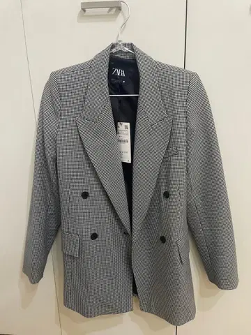 [현품 한정] ZARA 체크 무늬 더블 브레스트 자켓 xs