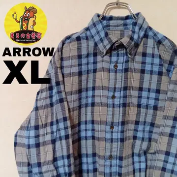 USA 구제 의류 ARROW 플란넬 셔츠 XL 라이트 블루 네이비 체크