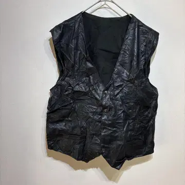 블랙 가죽 베스트 버튼 포함 아우터 겉옷 블랙 레이어드