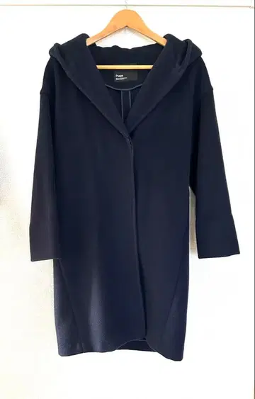 플라주 plage 네이비 후드 부착 롱 코트 울 캐시미어 38