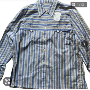 미사용 새상품 파랑과 노랑 스트라이프 셔츠 면 100% M 사이즈