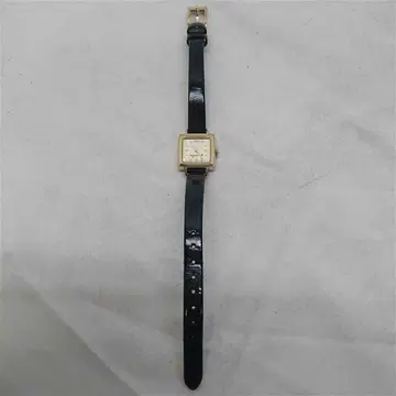 에네스베 스퀘어 페이스 여성용 손목시계 골드 x 블랙 가죽