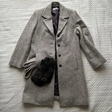 Tres Tres 헤링본 무늬 롱 코트