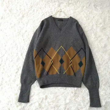 CLUB JURDAIN V넥 울 아가일 무늬 니트 스웨터 M