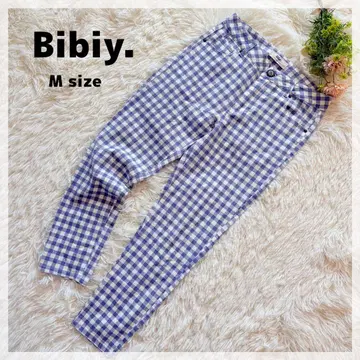 [ Bibiy. ] 깅엄 체크 팬츠 M 더스티 블루 크롭 기장