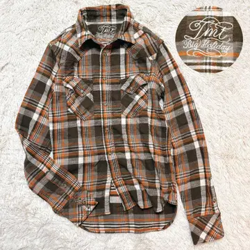 TMT 플란넬 셔츠 체크 셔츠 긴팔 자수 스냅 버튼 XS