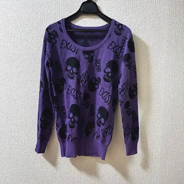 [ Y2K ] GHOST OF HARLEM 퍼플 스컬 패턴 긴팔 니트
